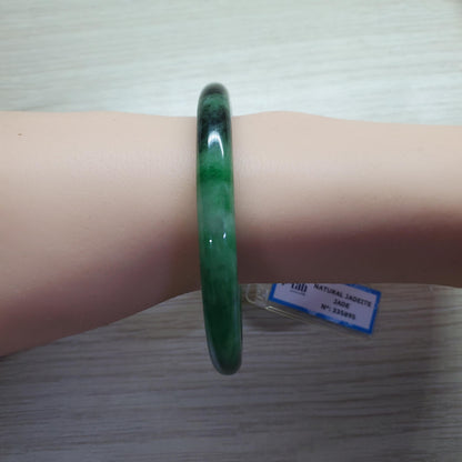 Yingmart 59mm PNJ Certified Natural Color Green Black White Natural Jadeite Jade Bangle Bracelet, Real Gemstone Gift for Mom Sister Grandma