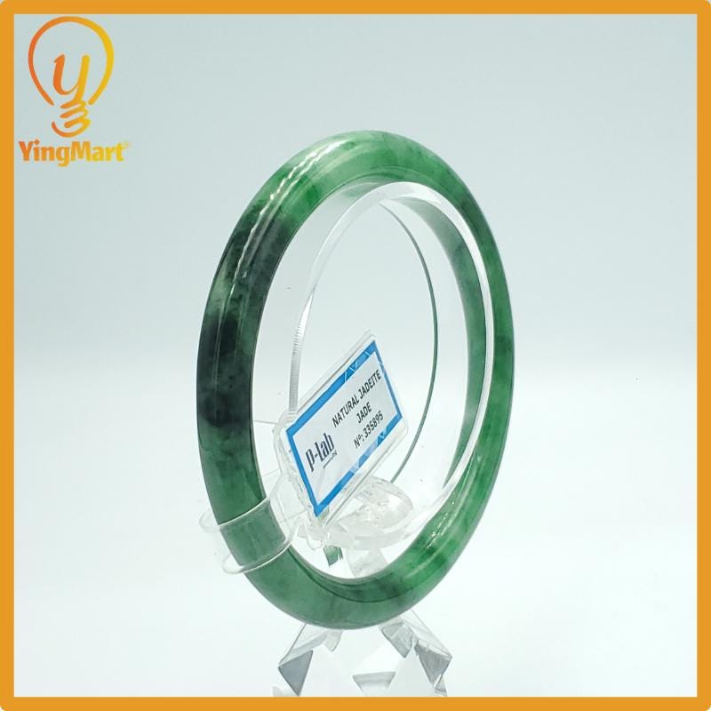 Yingmart 59mm PNJ Certified Natural Color Green Black White Natural Jadeite Jade Bangle Bracelet, Real Gemstone Gift for Mom Sister Grandma