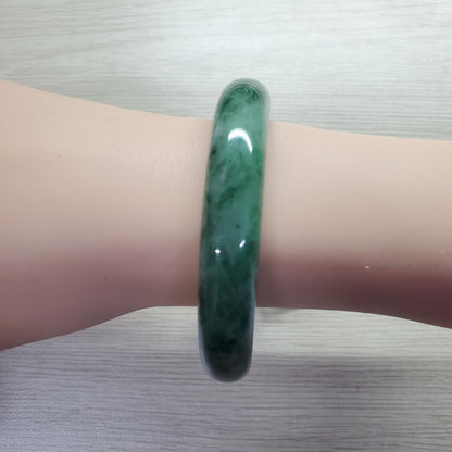 Yingmart 63mm PNJ Certified Natural Color Green Black Natural Jadeite Jade Bangle Bracelet, Real Gemstone Gift for Her Mom Sister Grandma