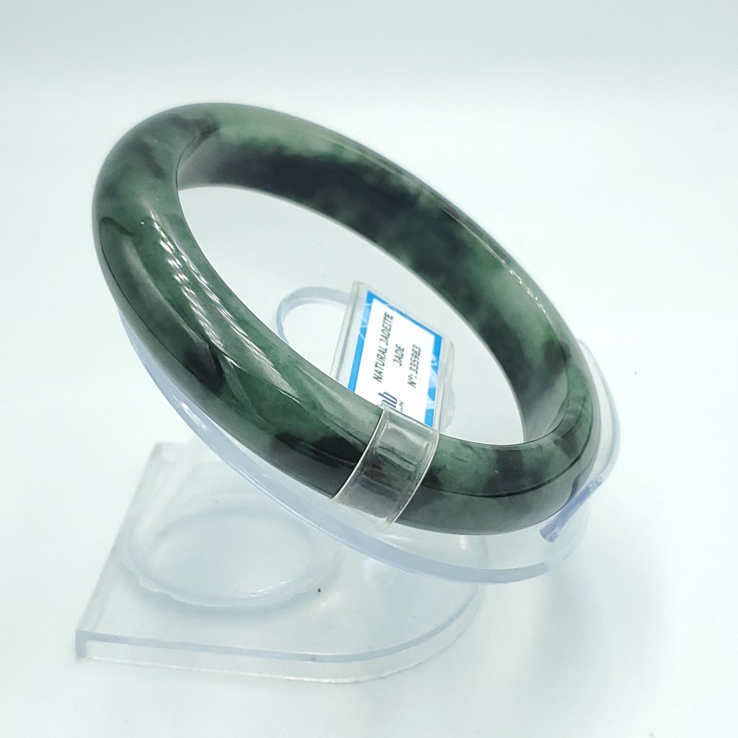 Yingmart 63mm PNJ Certified Natural Color Green Black Natural Jadeite Jade Bangle Bracelet, Real Gemstone Gift for Her Mom Sister Grandma