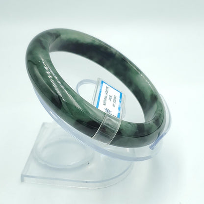 Yingmart 63mm PNJ Certified Natural Color Green Black Natural Jadeite Jade Bangle Bracelet, Real Gemstone Gift for Her Mom Sister Grandma