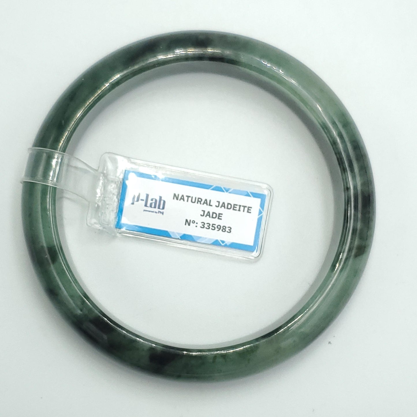 Yingmart 63mm PNJ Certified Natural Color Green Black Natural Jadeite Jade Bangle Bracelet, Real Gemstone Gift for Her Mom Sister Grandma