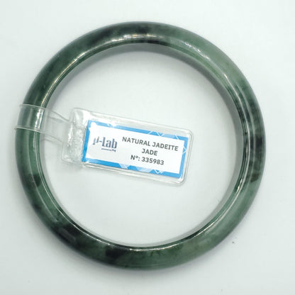 Yingmart 63mm PNJ Certified Natural Color Green Black Natural Jadeite Jade Bangle Bracelet, Real Gemstone Gift for Her Mom Sister Grandma