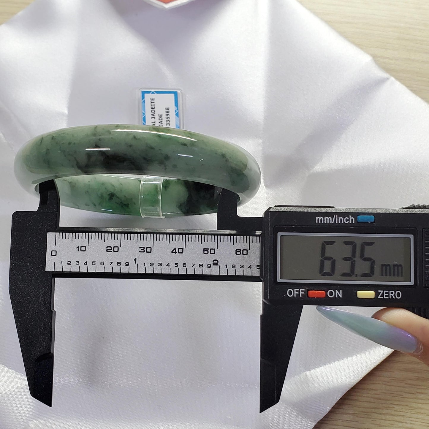 Yingmart 63mm PNJ Certified Natural Color Green White Black Natural Jadeite Jade Bangle Bracelet, Real Gemstone Gift for Mom Sister Grandma
