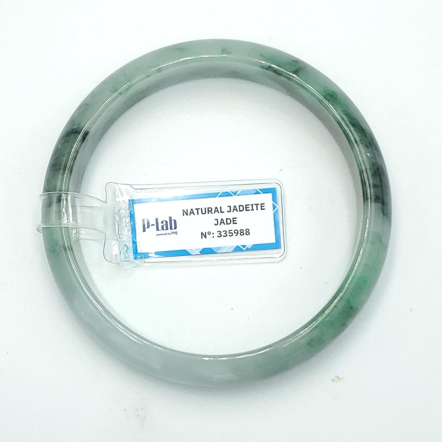 Yingmart 63mm PNJ Certified Natural Color Green White Black Natural Jadeite Jade Bangle Bracelet, Real Gemstone Gift for Mom Sister Grandma