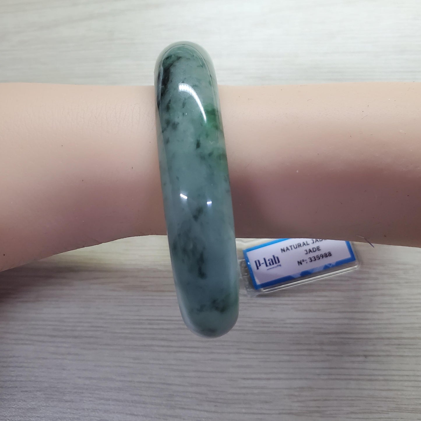 Yingmart 63mm PNJ Certified Natural Color Green White Black Natural Jadeite Jade Bangle Bracelet, Real Gemstone Gift for Mom Sister Grandma