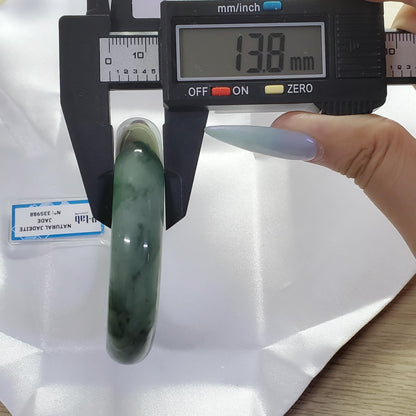 Yingmart 63mm PNJ Certified Natural Color Green White Black Natural Jadeite Jade Bangle Bracelet, Real Gemstone Gift for Mom Sister Grandma