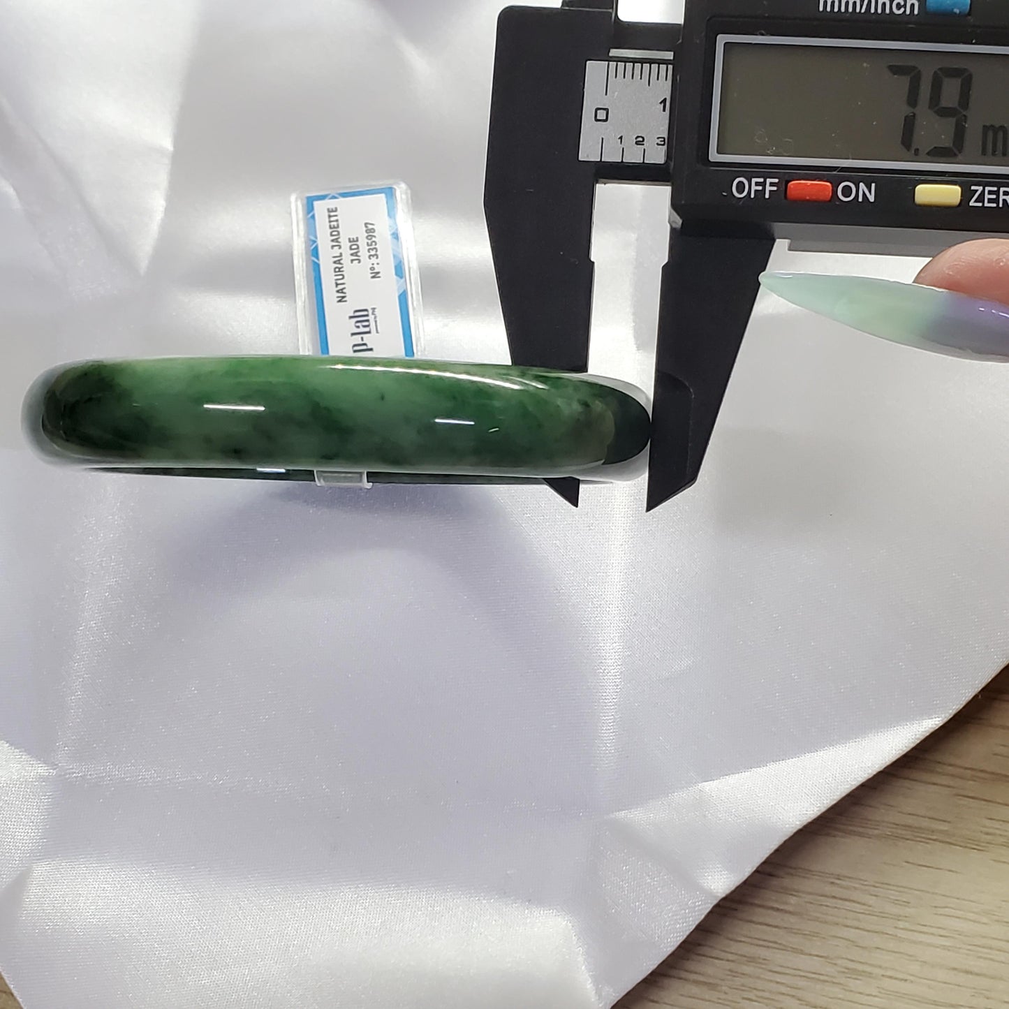 Yingmart 65mm PNJ Certified Natural Color Green White Black Natural Jadeite Jade Bangle Bracelet, Real Gemstone Gift for Mom Sister Grandma
