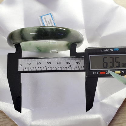 Yingmart 65mm PNJ Certified Natural Color Green White Black Natural Jadeite Jade Bangle Bracelet, Real Gemstone Gift for Mom Sister Grandma