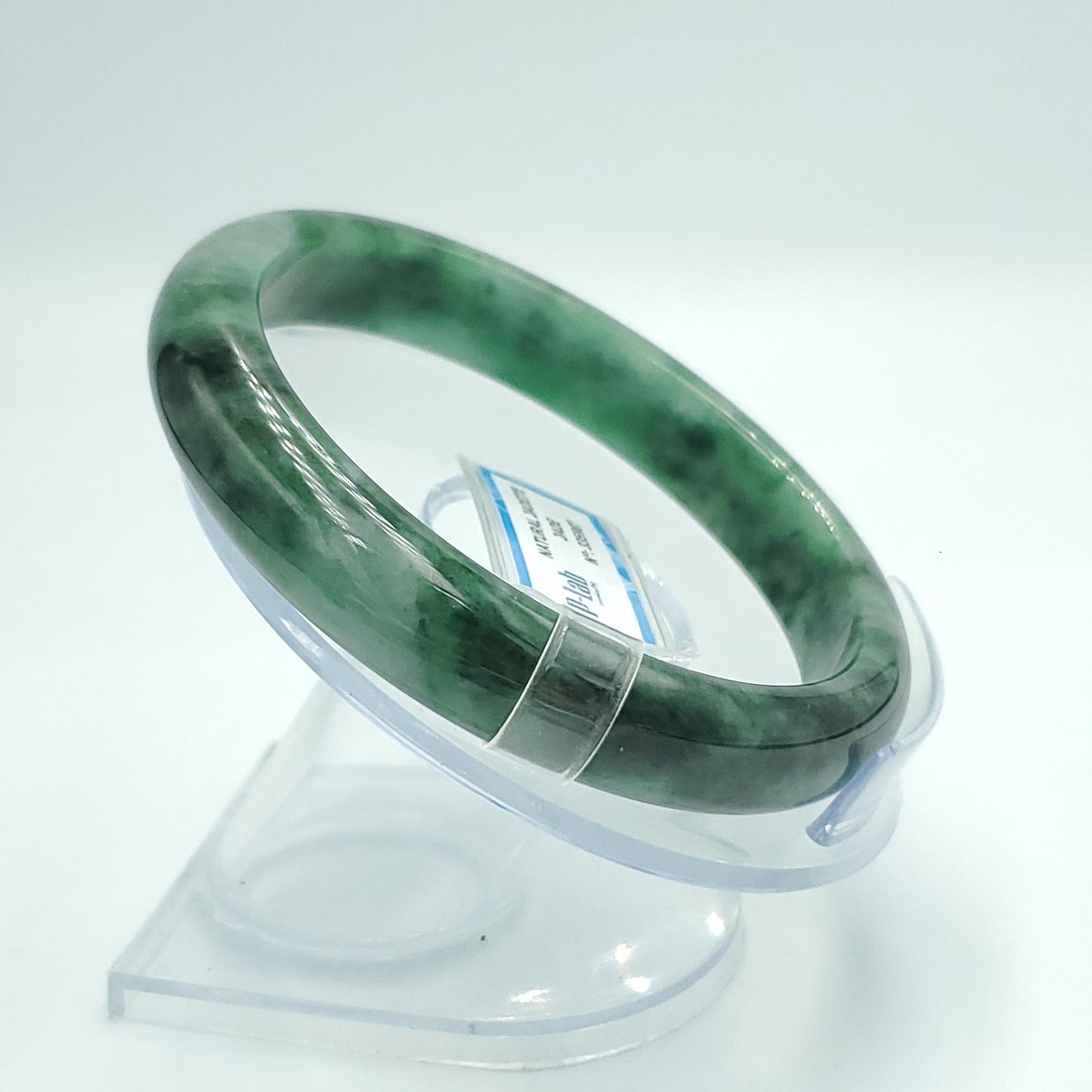 Yingmart 65mm PNJ Certified Natural Color Green White Black Natural Jadeite Jade Bangle Bracelet, Real Gemstone Gift for Mom Sister Grandma