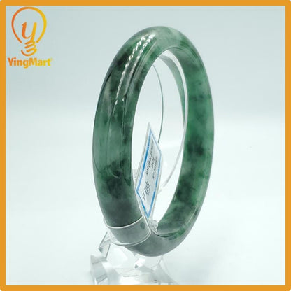 Yingmart 65mm PNJ Certified Natural Color Green White Black Natural Jadeite Jade Bangle Bracelet, Real Gemstone Gift for Mom Sister Grandma