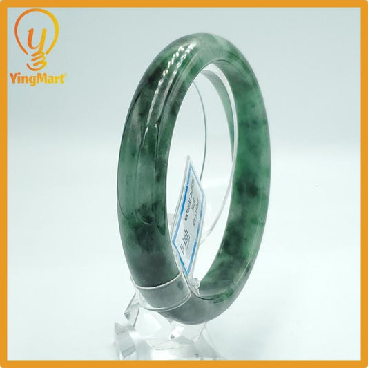 Yingmart 65mm PNJ Certified Natural Color Green White Black Natural Jadeite Jade Bangle Bracelet, Real Gemstone Gift for Mom Sister Grandma
