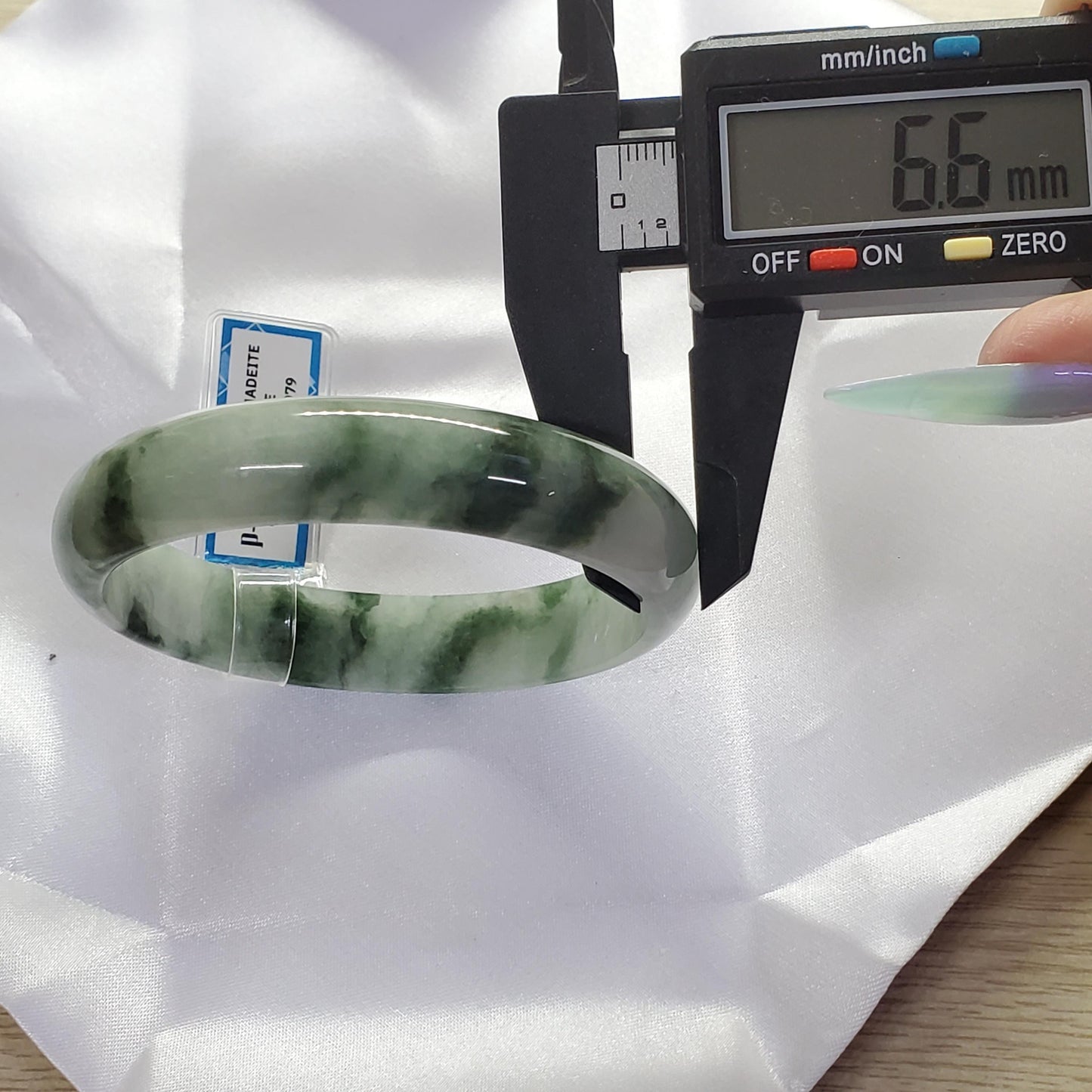 Yingmart 63mm PNJ Certified Natural Color White Grey Green Natural Jadeite Jade Bangle Bracelet, Real Gemstone Gift for Mom Sister Grandma