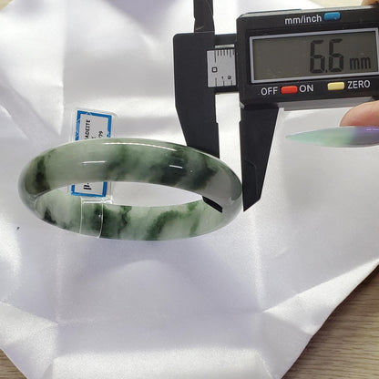 Yingmart 63mm PNJ Certified Natural Color White Grey Green Natural Jadeite Jade Bangle Bracelet, Real Gemstone Gift for Mom Sister Grandma