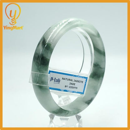 Yingmart 63mm PNJ Certified Natural Color White Grey Green Natural Jadeite Jade Bangle Bracelet, Real Gemstone Gift for Mom Sister Grandma