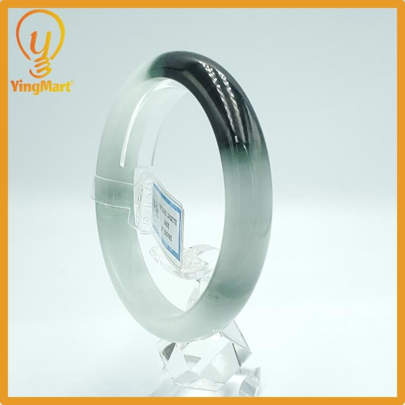 Yingmart 63mm PNJ Certified Natural Color Green White Black Natural Jadeite Jade Bangle Bracelet, Real Gemstone Gift for Mom Sister Grandma