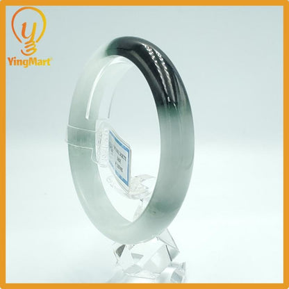 Yingmart 63mm PNJ Certified Natural Color Green White Black Natural Jadeite Jade Bangle Bracelet, Real Gemstone Gift for Mom Sister Grandma