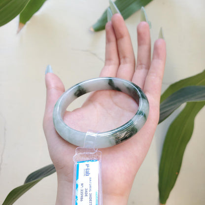 Yingmart 63mm PNJ Certified Natural Color White Grey Green Natural Jadeite Jade Bangle Bracelet, Real Gemstone Gift for Mom Sister Grandma