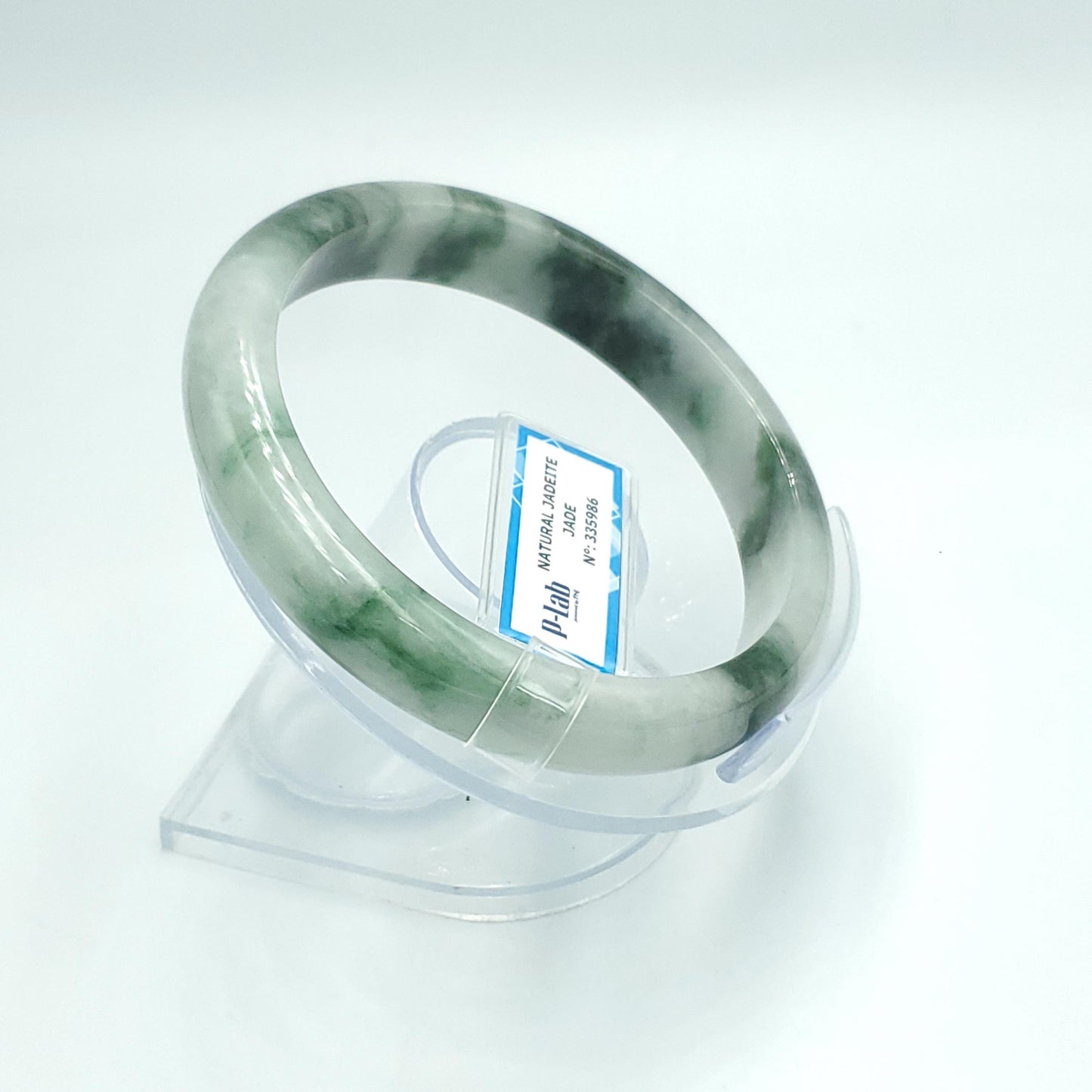 Yingmart 63mm PNJ Certified Natural Color White Grey Green Natural Jadeite Jade Bangle Bracelet, Real Gemstone Gift for Mom Sister Grandma