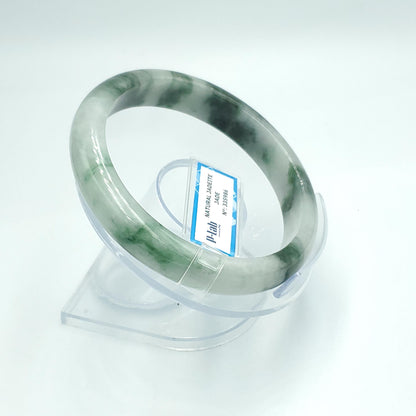Yingmart 63mm PNJ Certified Natural Color White Grey Green Natural Jadeite Jade Bangle Bracelet, Real Gemstone Gift for Mom Sister Grandma