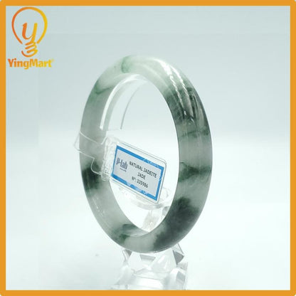 Yingmart 63mm PNJ Certified Natural Color White Grey Green Natural Jadeite Jade Bangle Bracelet, Real Gemstone Gift for Mom Sister Grandma