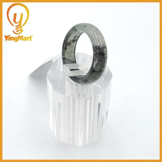 Yingmart 17mm Genuine Green Grey Black Natural Type A Jadeite Ring, Burmese Myanmar Gemstones, Real Gemstone Ring, Vintage Jewelry Gift Mom