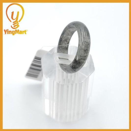 Yingmart 17mm Genuine Grey Black Natural Type A Jadeite Ring, Burmese Myanmar Gemstones, Real Gemstone Ring, Vintage Jewelry Gift Mom Sister