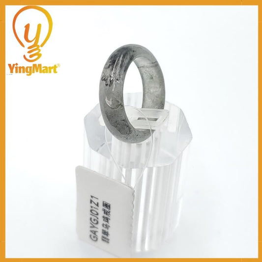 Yingmart 16mm Genuine Grey Black Natural Type A Jadeite Ring, Burmese Myanmar Gemstones,Real Gemstone Ring, Vintage Jewelry Gift Mom