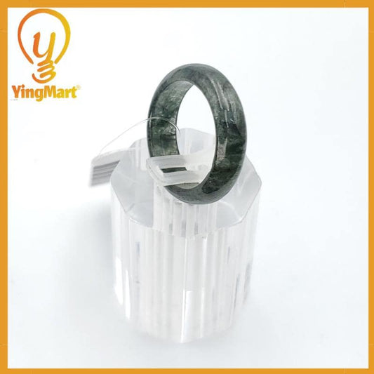 Yingmart 17mm Genuine Grey Black Natural Type A Jadeite Ring, Burmese Myanmar Gemstones,Real Gemstone Ring, Vintage Jewelry Gift for Mom