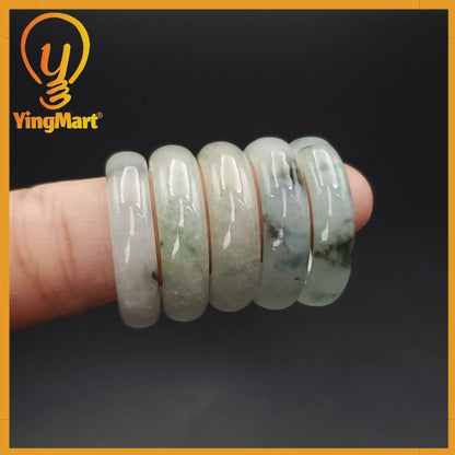 Yingmart 17mm Genuine White Green Dark Green Natural Type A Jadeite Ring, Burmese Myanmar Gemstones,Real Gemstone Ring, Jewelry Gift for Mom