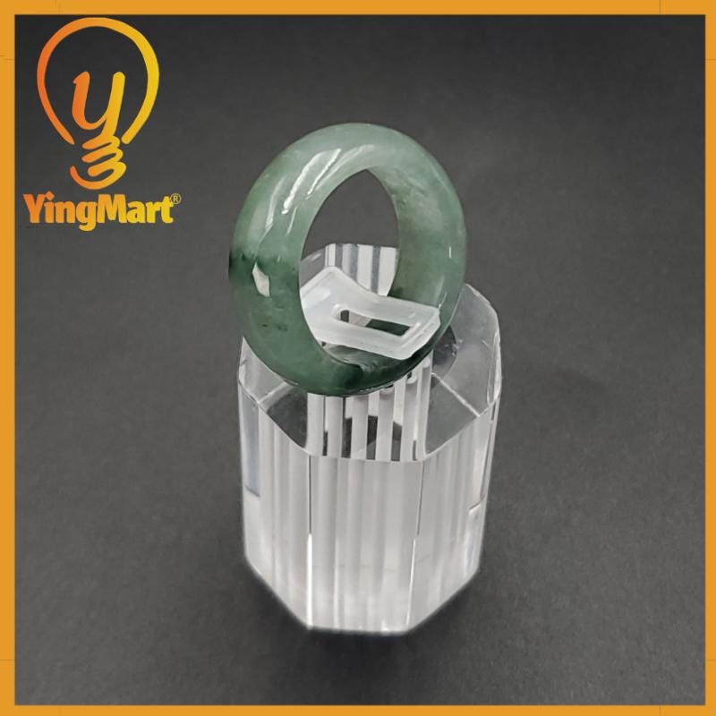 Yingmart 16.7mm Genuine White Green Dark Green Natural Type A Jadeite Ring Burmese Myanmar Gemstones,Real Gemstone Ring Jewelry Gift for Mom