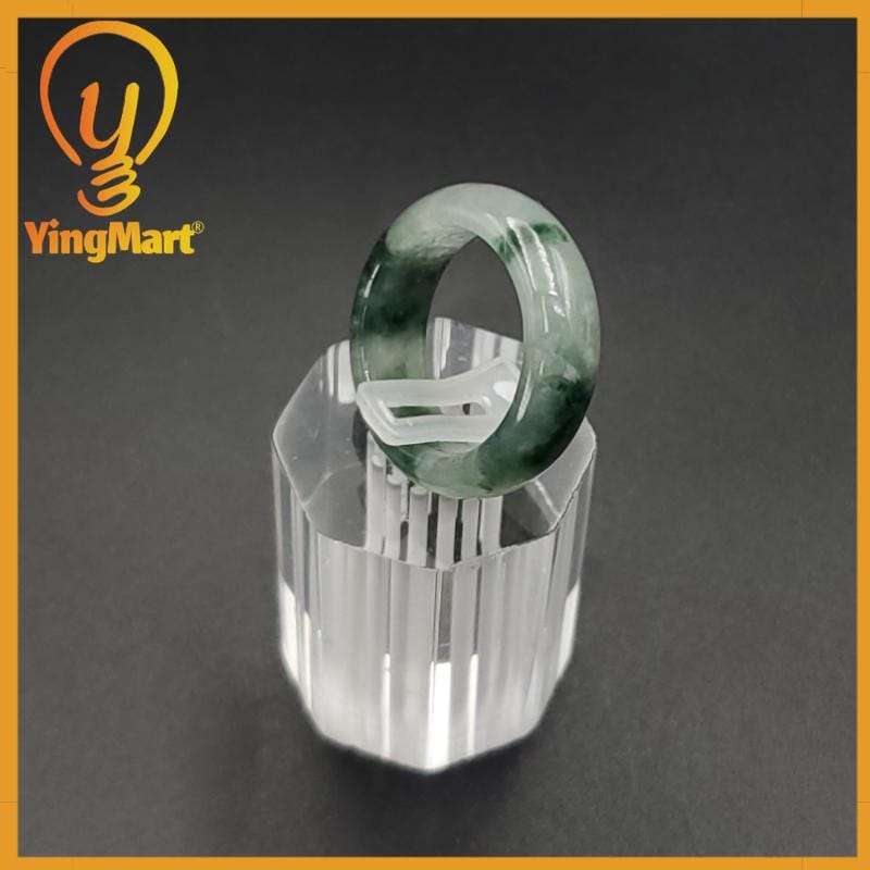 Yingmart 16.7mm Genuine White Green Dark Green Natural Type A Jadeite Ring Burmese Myanmar Gemstones,Real Gemstone Ring Jewelry Gift for Mom