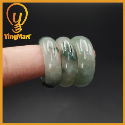 Yingmart 16.7mm Genuine White Green Dark Green Natural Type A Jadeite Ring Burmese Myanmar Gemstones,Real Gemstone Ring Jewelry Gift for Mom