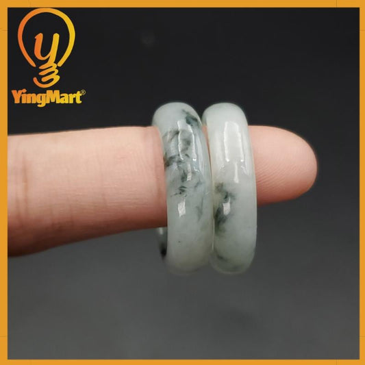 Yingmart 18mm Genuine White Green Dark Green Natural Type A Jadeite Ring, Burmese Myanmar Gemstones,Real Gemstone Ring Vintage Jewelry Gift