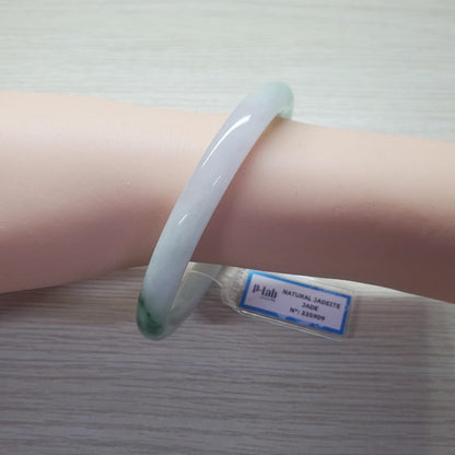 Yingmart 62mm PNJ Certified Natural Color Green White  Natural Jadeite Jade Bangle Bracelet, Real Gemstone Gift for Her Mom Grandma Sister