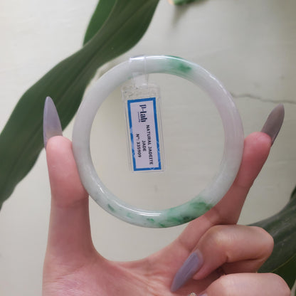 Yingmart 62mm PNJ Certified Natural Color Green White  Natural Jadeite Jade Bangle Bracelet, Real Gemstone Gift for Her Mom Grandma Sister