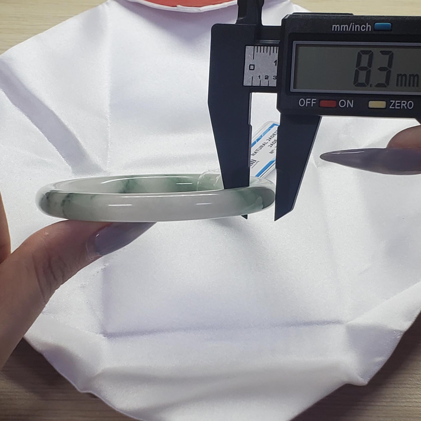 Yingmart 61mm PNJ Certified Natural Color Green White  Natural Jadeite Jade Bangle Bracelet, Real Gemstone Gift for Her Mom Grandma Sister