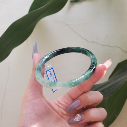 Yingmart 64mm PNJ Certified Natural Color Green Black Dark Green Natural Jadeite Jade Bangle Bracelet, Real Gemstone Gift for Her Mom Sister