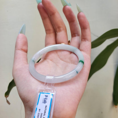 Yingmart 55mm PNJ Certified Natural Color White Grey Light Green Natural Jadeite Jade Bangle Bracelet, Real Gemstone Gift for her Mom Sister