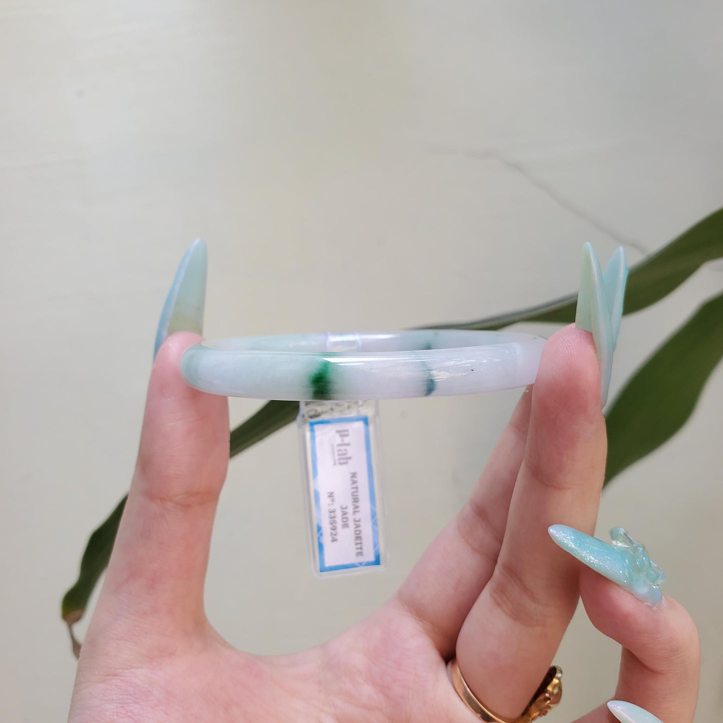 Yingmart 55mm PNJ Certified Natural Color White Grey Light Green Natural Jadeite Jade Bangle Bracelet, Real Gemstone Gift for her Mom Sister