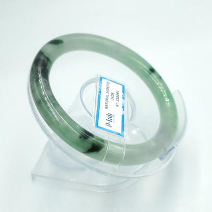 Yingmart 58mm PNJ Certified Natural Color Black Green White Natural Jadeite Jade Bangle Bracelet, Real Gemstone Gift for Her Mom Sister