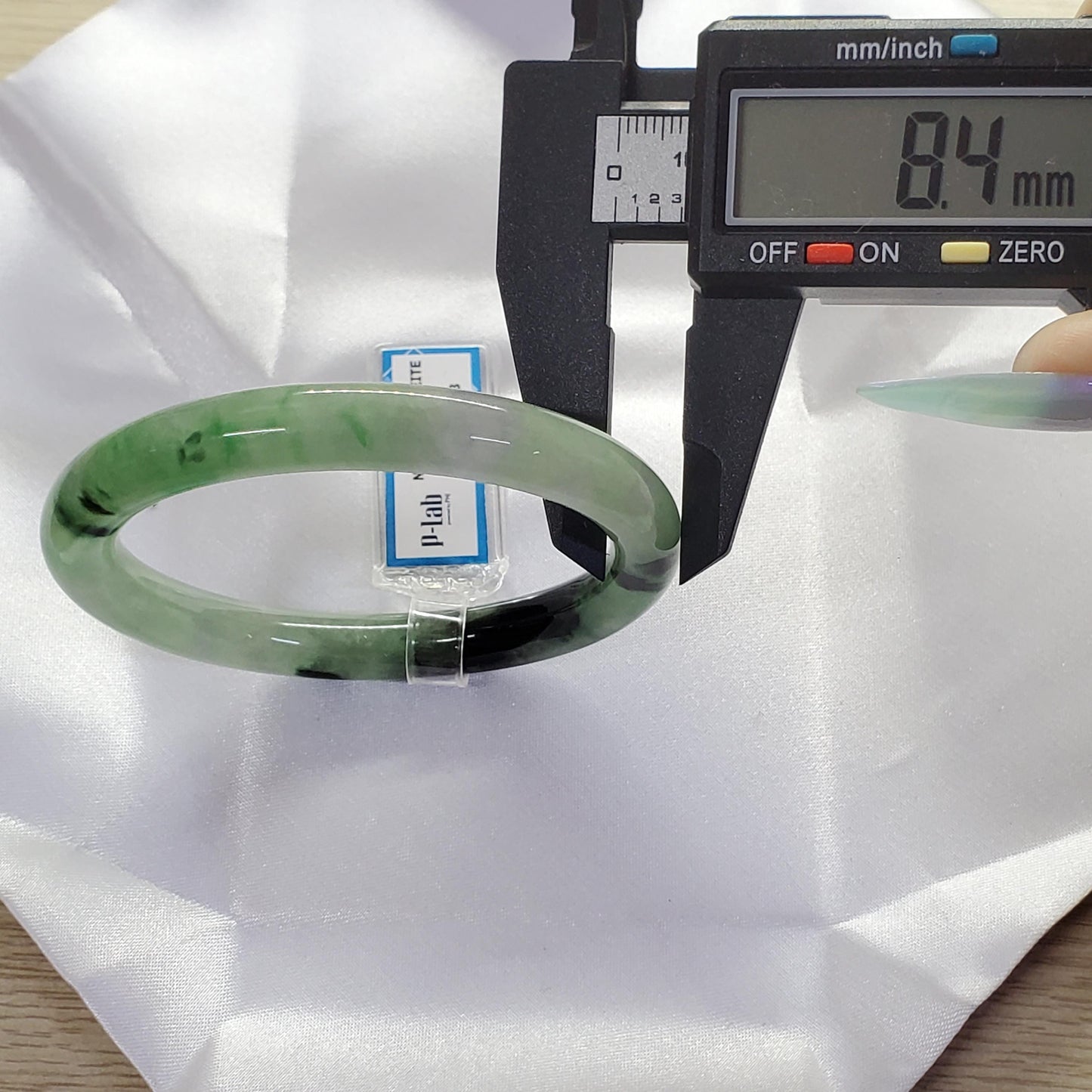 Yingmart 58mm PNJ Certified Natural Color Black Green White Natural Jadeite Jade Bangle Bracelet, Real Gemstone Gift for Her Mom Sister