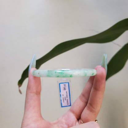 Yingmart 60mm PNJ Certified Natural Color Green Light Green Natural Jadeite Jade Bangle Bracelet, Real Gemstone Gift for Her Mom Sister