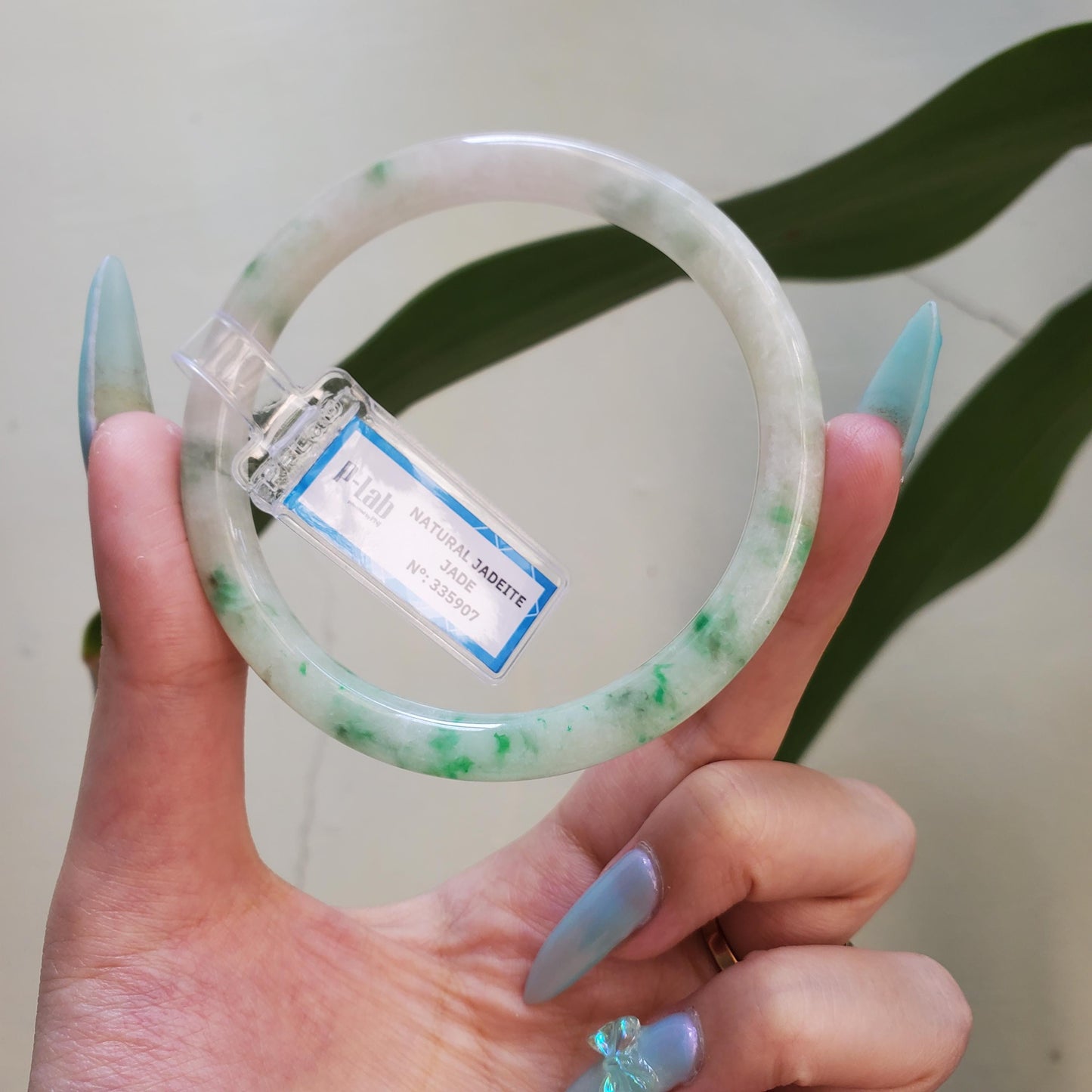 Yingmart 60mm PNJ Certified Natural Color Green Light Green Natural Jadeite Jade Bangle Bracelet, Real Gemstone Gift for Her Mom Sister