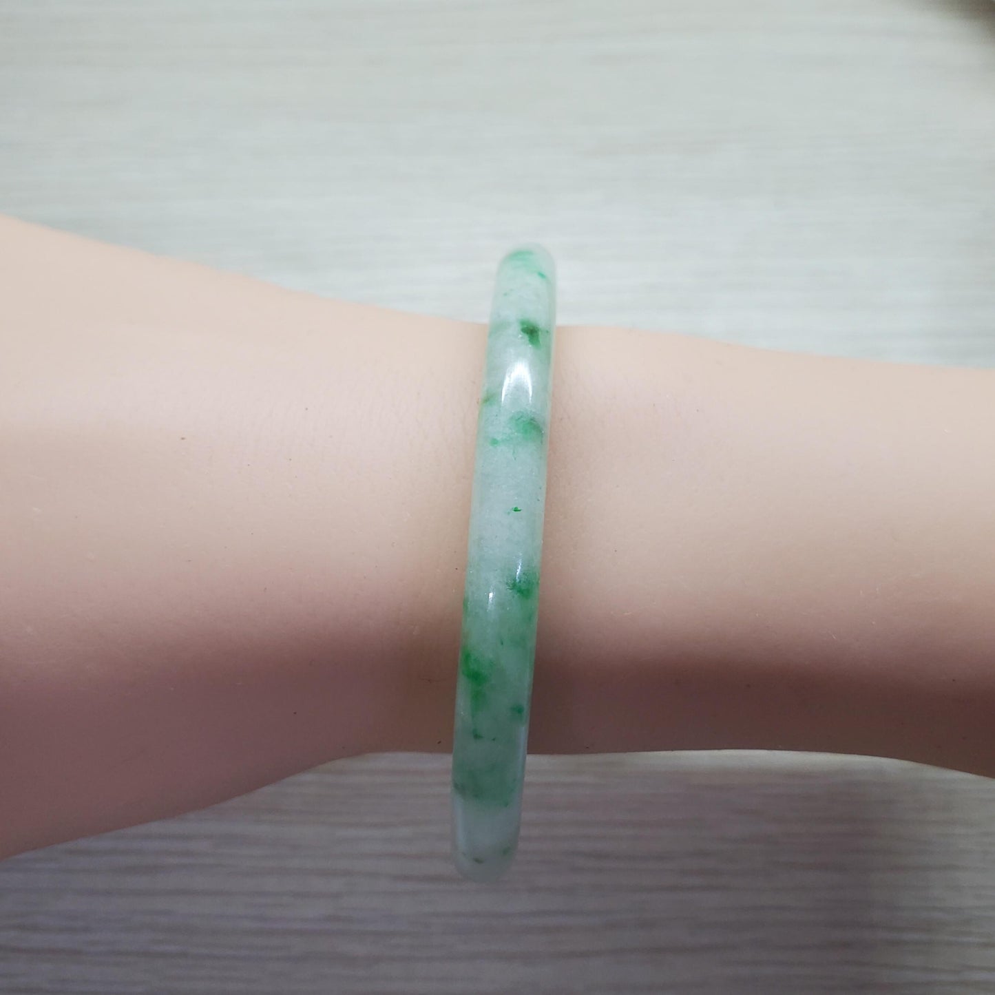 Yingmart 60mm PNJ Certified Natural Color Green Light Green Natural Jadeite Jade Bangle Bracelet, Real Gemstone Gift for Her Mom Sister