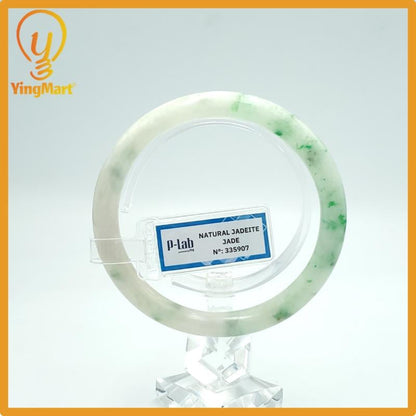 Yingmart 60mm PNJ Certified Natural Color Green Light Green Natural Jadeite Jade Bangle Bracelet, Real Gemstone Gift for Her Mom Sister