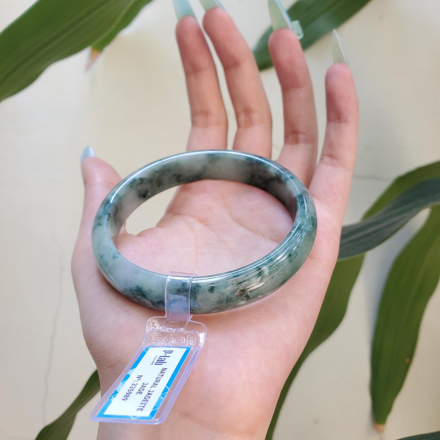 Yingmart 65mm PNJ Certified Natural Color Black Dark Green White Natural Jadeite Jade Bangle Bracelet, Real Gemstone Gift for Her Mom Sister