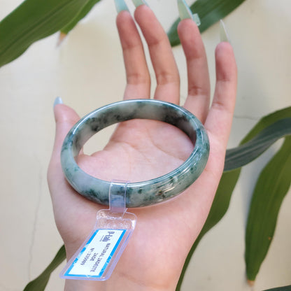 Yingmart 65mm PNJ Certified Natural Color Black Dark Green White Natural Jadeite Jade Bangle Bracelet, Real Gemstone Gift for Her Mom Sister