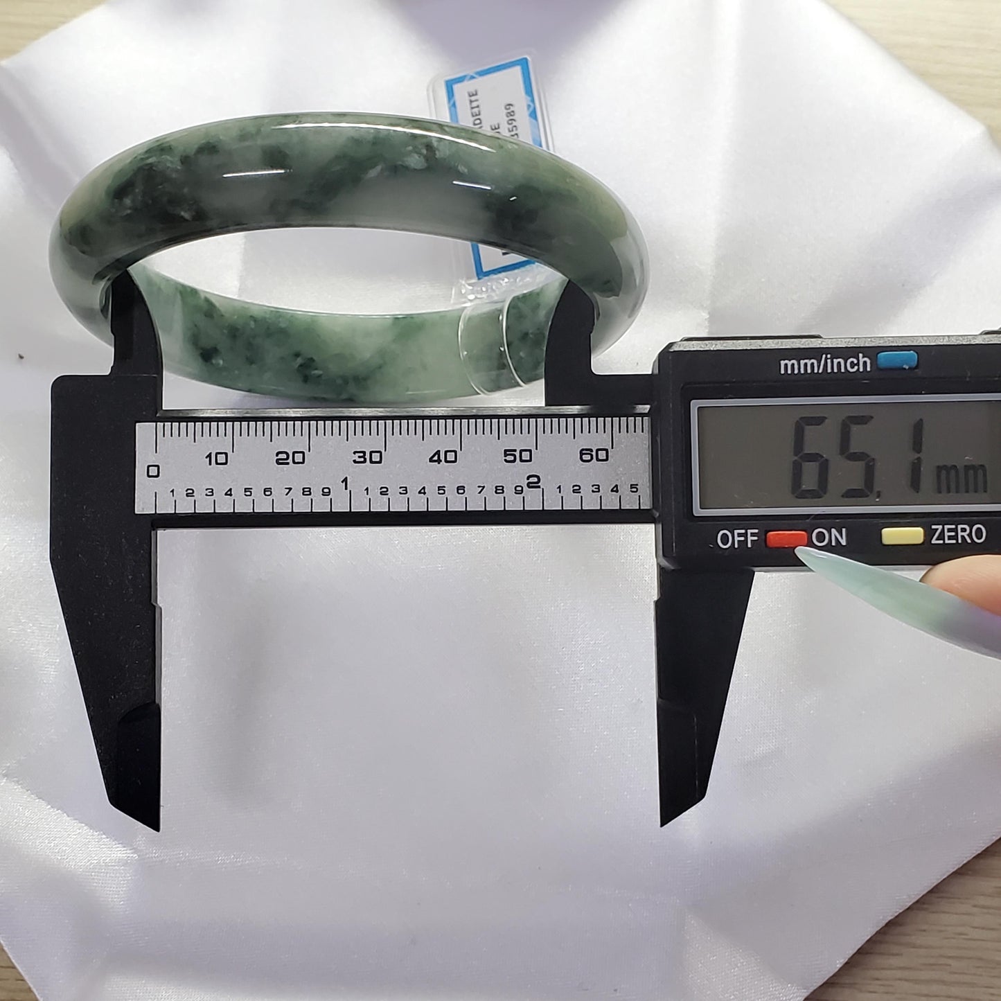 Yingmart 65mm PNJ Certified Natural Color Black Dark Green White Natural Jadeite Jade Bangle Bracelet, Real Gemstone Gift for Her Mom Sister