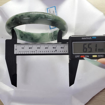 Yingmart 65mm PNJ Certified Natural Color Black Dark Green White Natural Jadeite Jade Bangle Bracelet, Real Gemstone Gift for Her Mom Sister